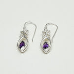 Leaf Earring With Semi Precious Amethyst Gemstone In Solid 925 Sterling Silver