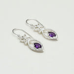 Leaf Earring With Semi Precious Amethyst Gemstone In Solid 925 Sterling Silver