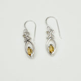Leaf Earring With Semi Precious Citrine Gemstone In Solid 925 Sterling Silver