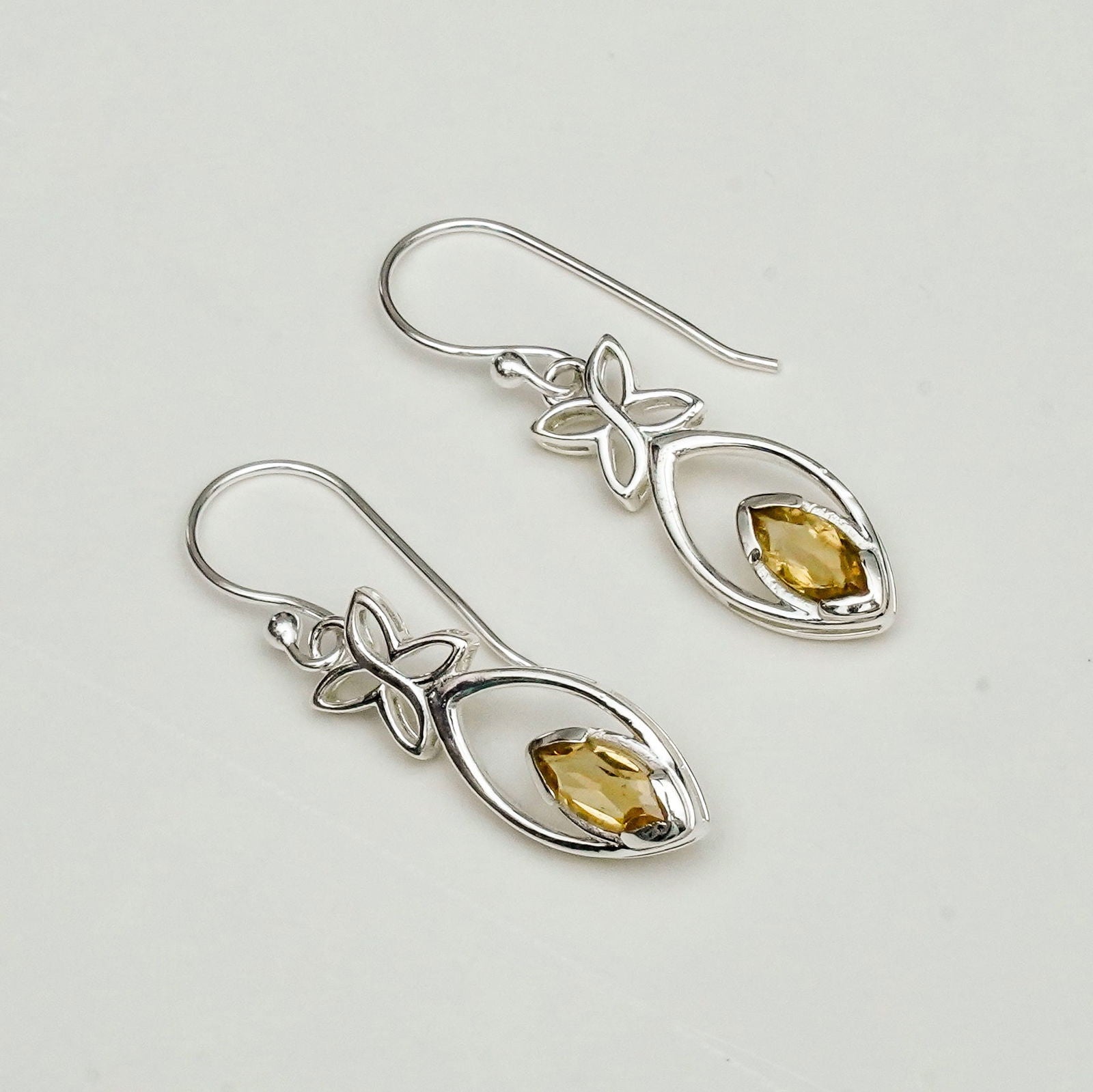 Leaf Earring With Semi Precious Citrine Gemstone In Solid 925 Sterling Silver