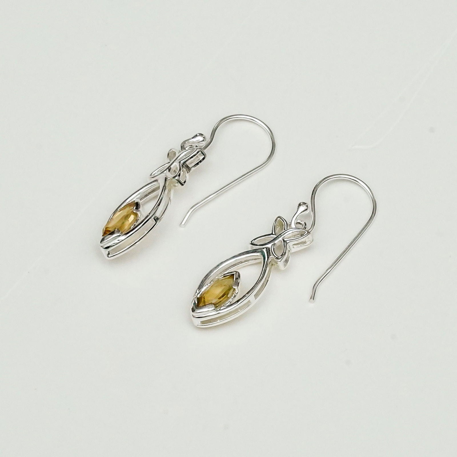 Leaf Earring With Semi Precious Citrine Gemstone In Solid 925 Sterling Silver
