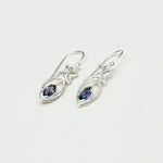 Leaf Earring With Semi Precious Iolite Gemstone In Solid 925 Sterling Silver