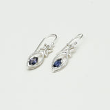 Leaf Earring With Semi Precious Iolite Gemstone In Solid 925 Sterling Silver