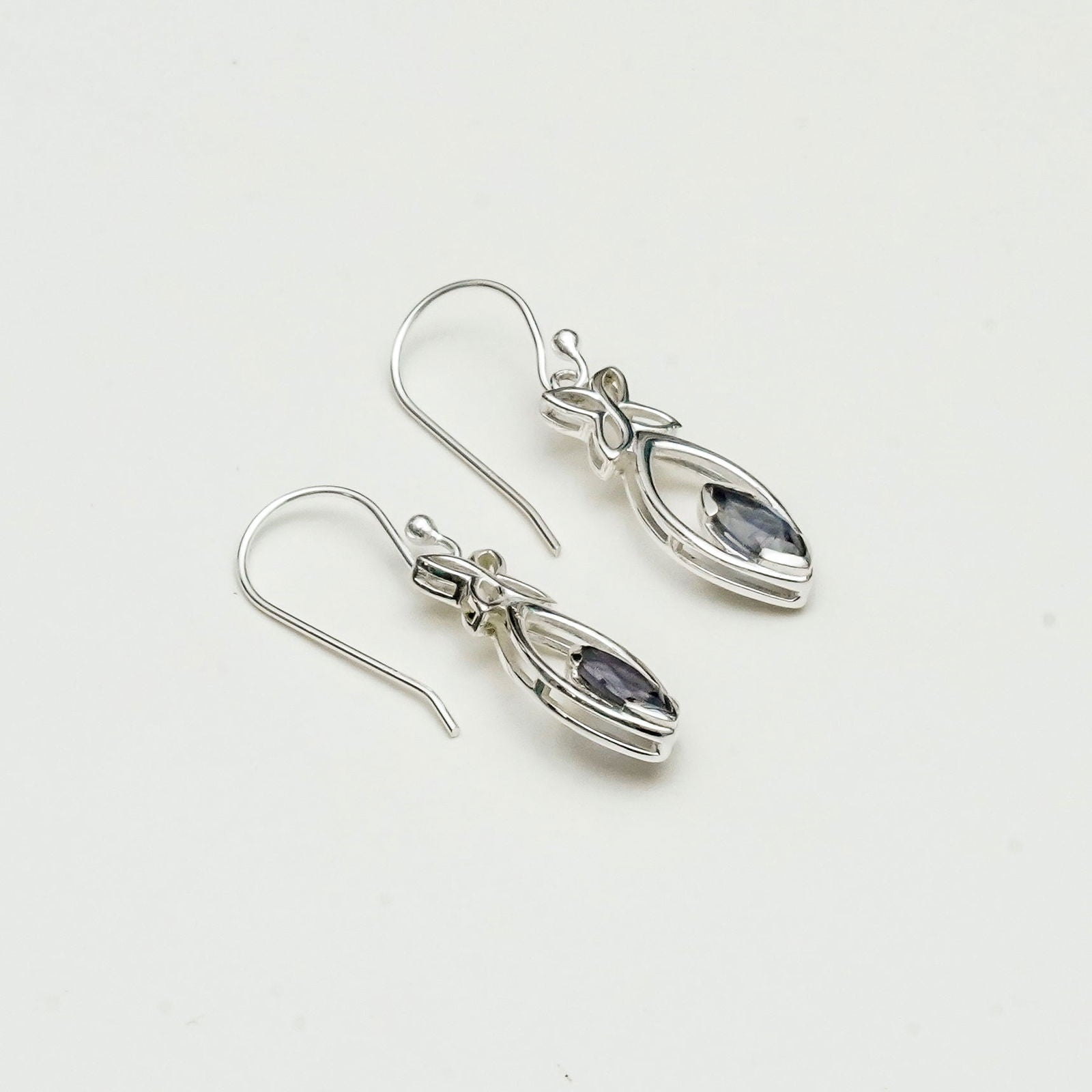 Leaf Earring With Semi Precious Iolite Gemstone In Solid 925 Sterling Silver