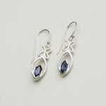 Leaf Earring With Semi Precious Iolite Gemstone In Solid 925 Sterling Silver