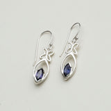 Leaf Earring With Semi Precious Iolite Gemstone In Solid 925 Sterling Silver