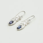 Leaf Earring With Semi Precious Iolite Gemstone In Solid 925 Sterling Silver