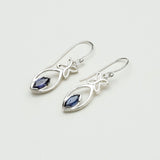 Leaf Earring With Semi Precious Iolite Gemstone In Solid 925 Sterling Silver