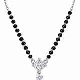 Elegant Mohnaa Kiara 925 sterling silver mangalsutra featuring a square-cut sparkling pendant with a delicate round-stone drop on a white background.