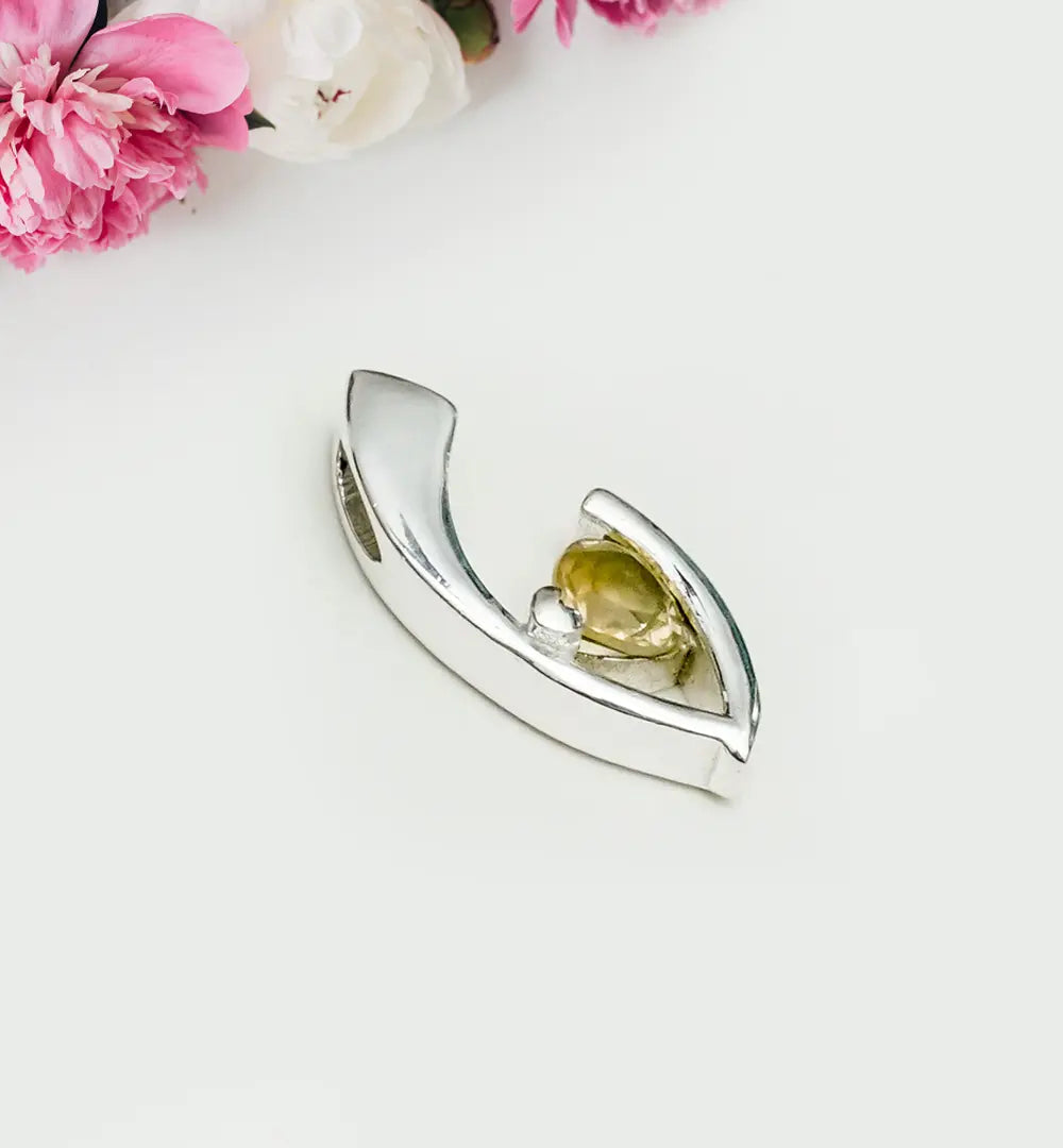 Minimalist Pendant With Citrine Gemstone in Fine Sterling Silver