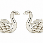 Mohnaa Eternal Swans decorative figurines set of two in genuine 925 sterling silver, featuring intricately sculpted wings and polished silver finish on a white background.