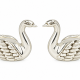 Mohnaa Eternal Swans decorative figurines set of two in genuine 925 sterling silver, featuring intricately sculpted wings and polished silver finish on a white background.