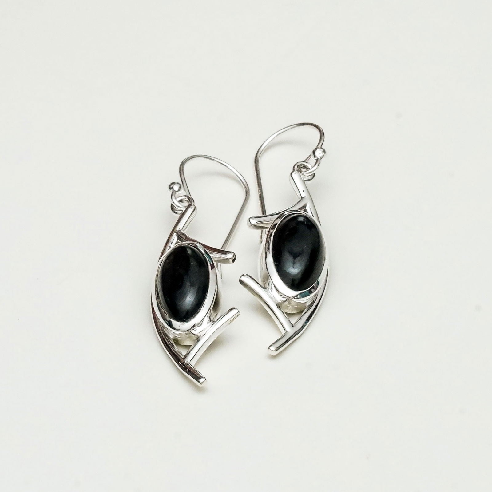 Modern Earrings With Black Onyx Gemstone in 925 Sterling Silver