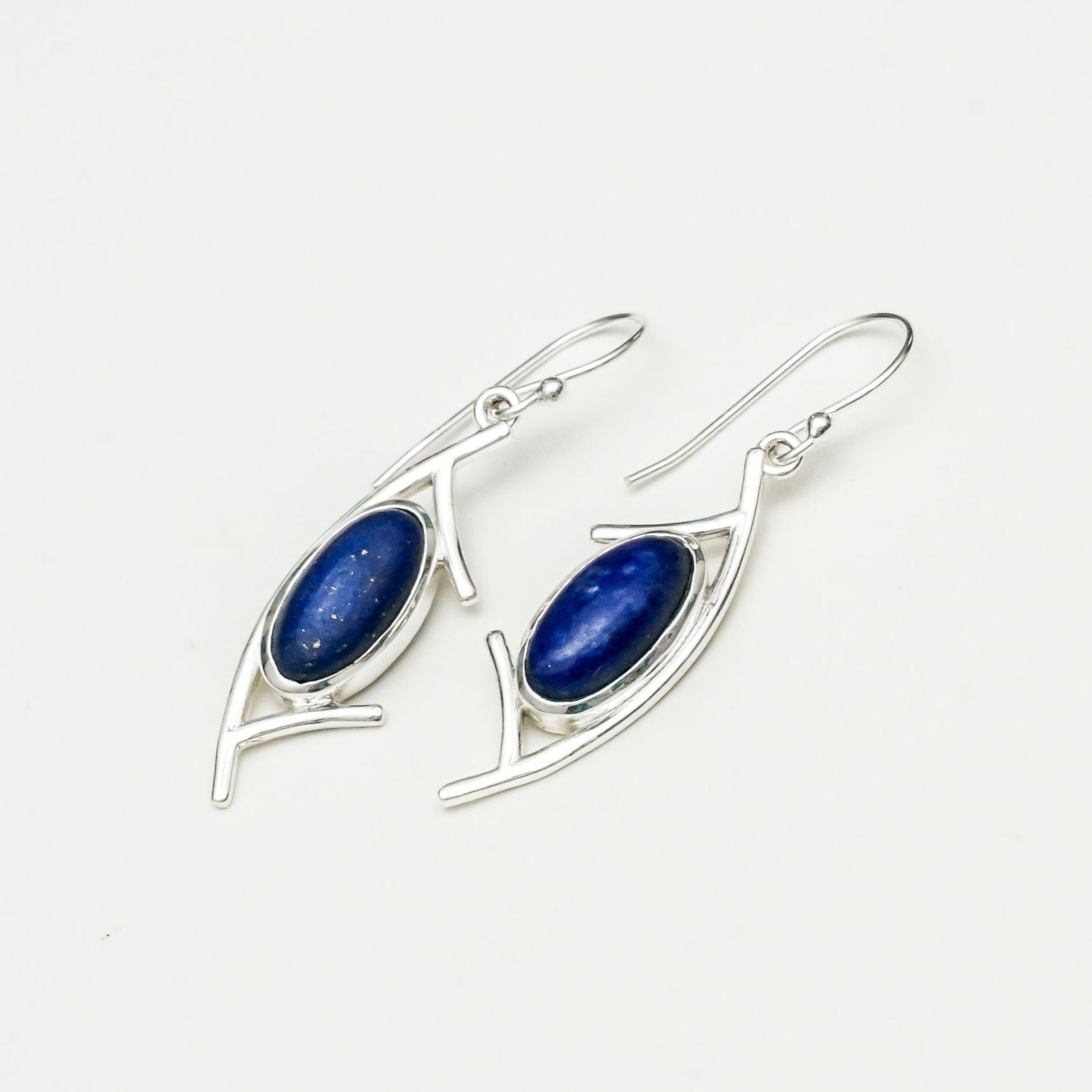Modern Earrings With Lapis Gemstone in 925 Sterling Silver