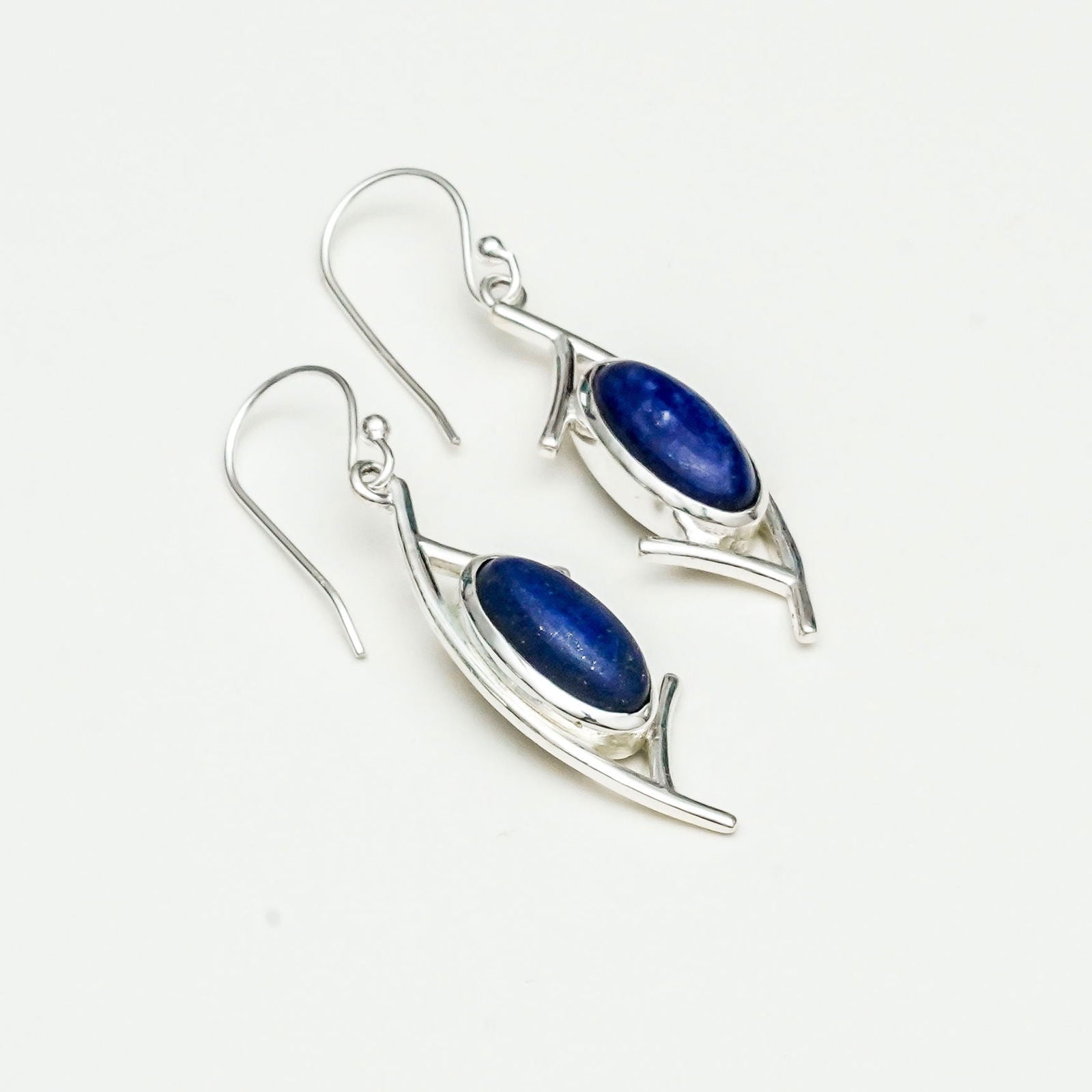 Modern Earrings With Lapis Gemstone in 925 Sterling Silver