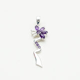 Modern Flower Pendent With Amethyst Gemstone In Solid Sterling Silver