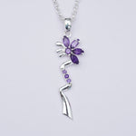 Modern Flower Pendent With Amethyst Gemstone In Solid Sterling Silver