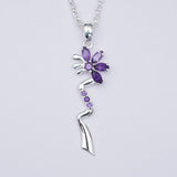 Modern Flower Pendent With Amethyst Gemstone In Solid Sterling Silver