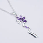 Modern Flower Pendent With Amethyst Gemstone In Solid Sterling Silver