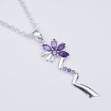 Modern Flower Pendent With Amethyst Gemstone In Solid Sterling Silver