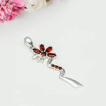 Modern Flower Pendent With Garnet Gemstone In Solid Sterling Silver
