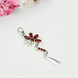 Modern Flower Pendent With Garnet Gemstone In Solid Sterling Silver