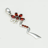 Modern Flower Pendent With Garnet Gemstone In Solid Sterling Silver