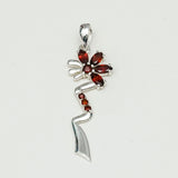 Modern Flower Pendent With Garnet Gemstone In Solid Sterling Silver