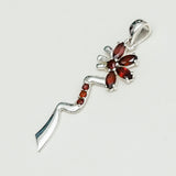 Modern Flower Pendent With Garnet Gemstone In Solid Sterling Silver