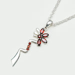 Modern Flower Pendent With Garnet Gemstone In Solid Sterling Silver