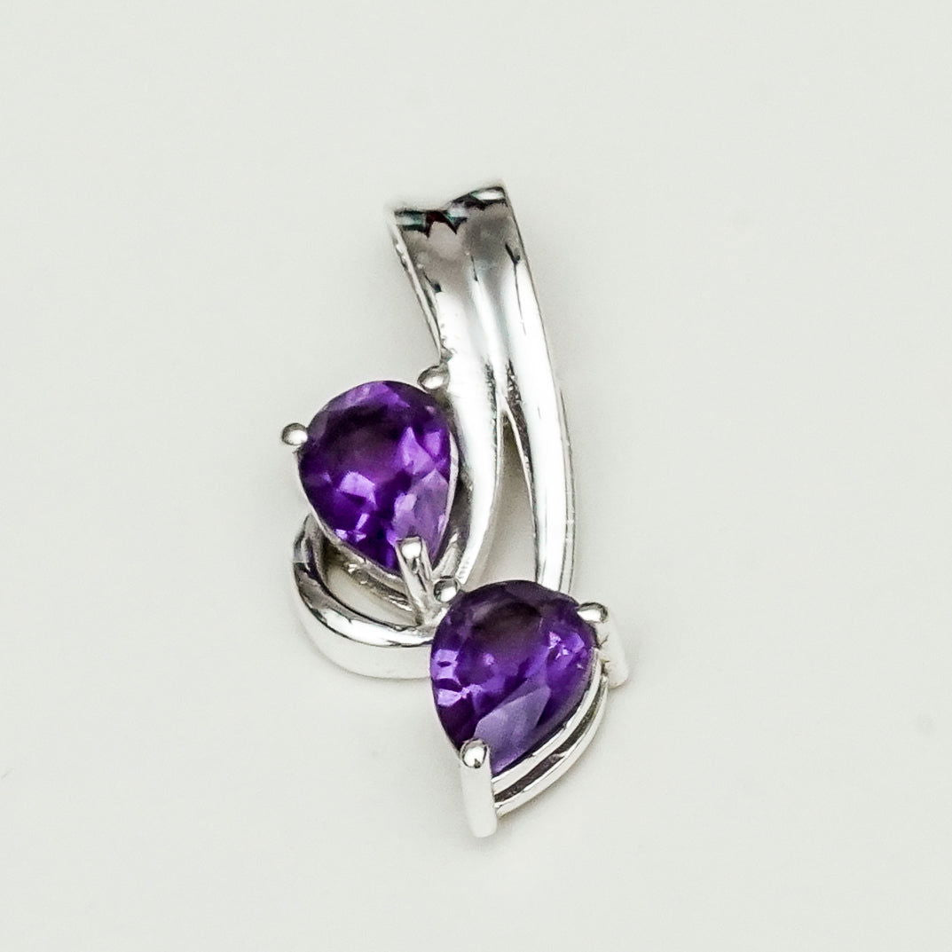 Modern Pendant With Amethyst Gemstone In Fine Sterling Silver