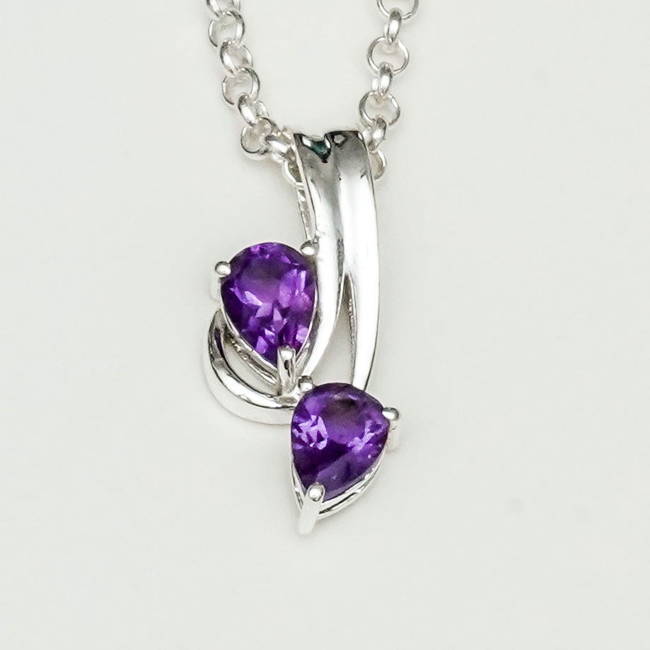 Modern Pendant With Amethyst Gemstone In Fine Sterling Silver