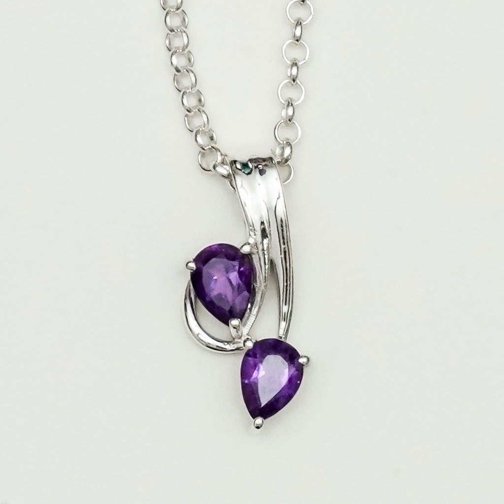 Modern Pendant With Amethyst Gemstone In Fine Sterling Silver