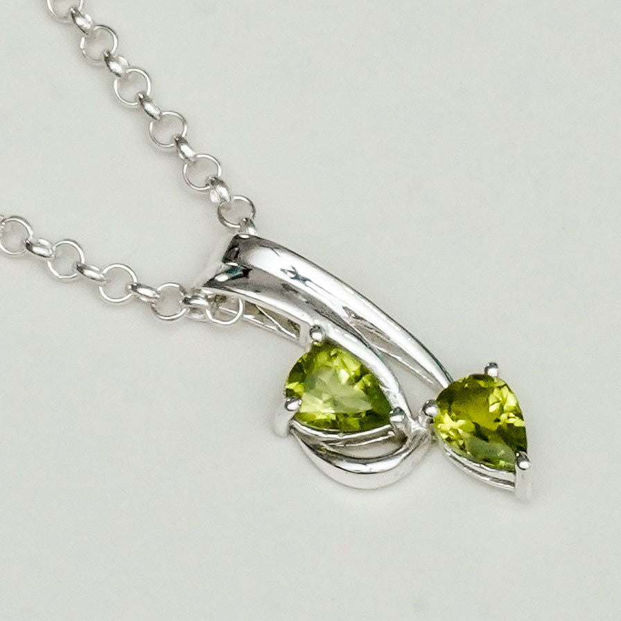 Modern Pendant With Peridot Gemstone In Fine Sterling Silver