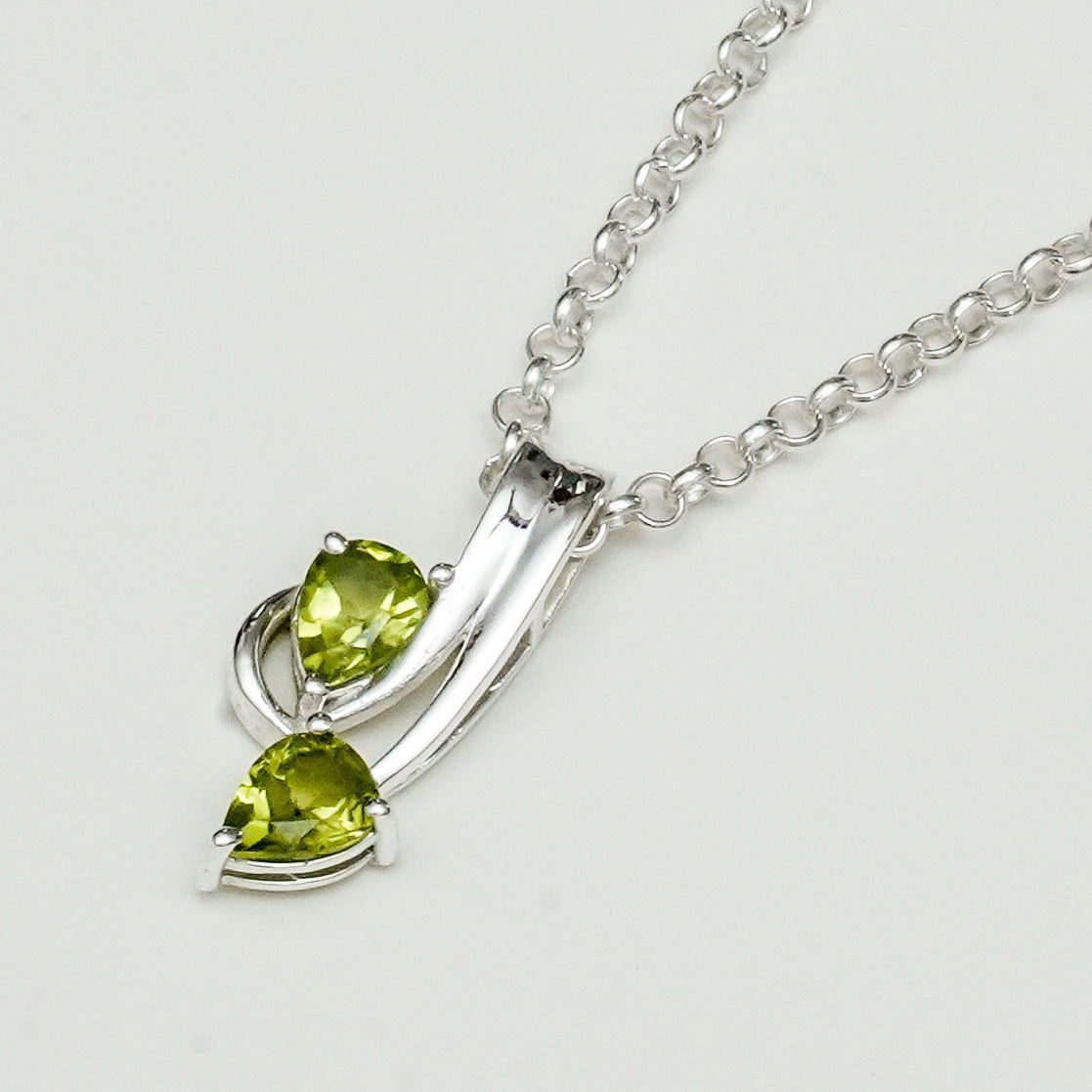 Modern Pendant With Peridot Gemstone In Fine Sterling Silver