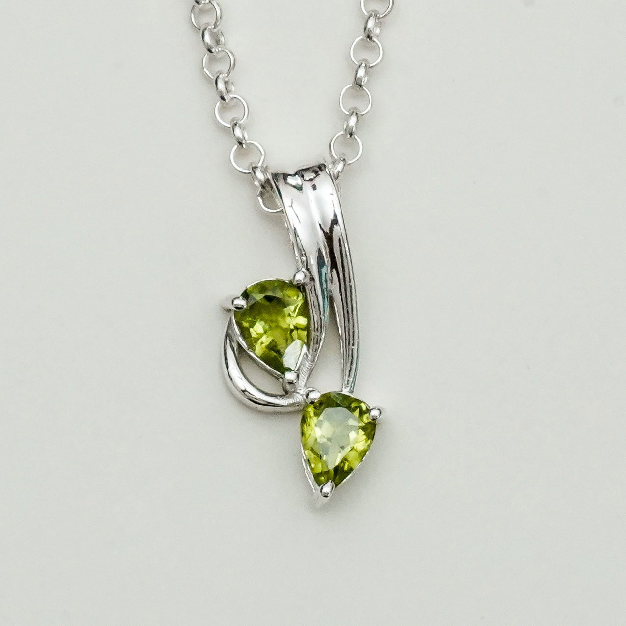 Modern Pendant With Peridot Gemstone In Fine Sterling Silver