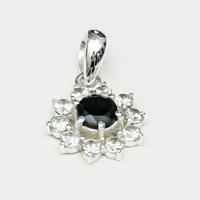 Mohnaa Flower Pendant With Black Onyx Gemstone In Fine Sterling Silver