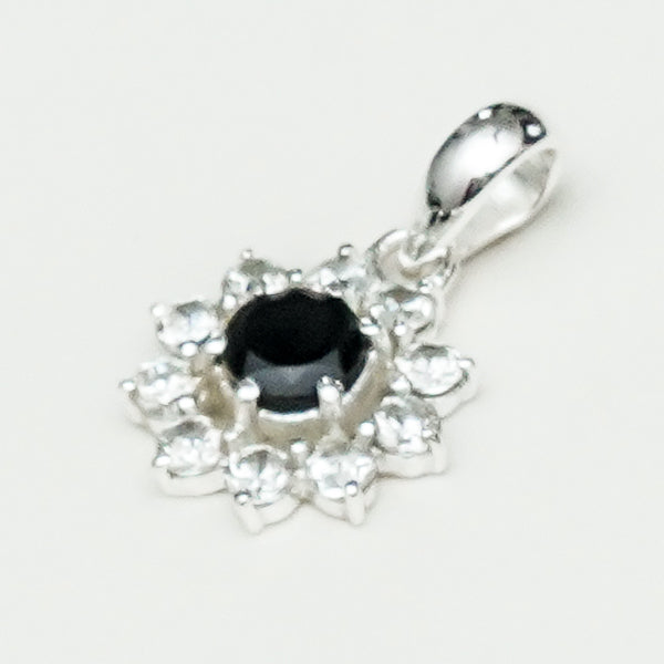 Mohnaa Flower Pendant With Black Onyx Gemstone In Fine Sterling Silver