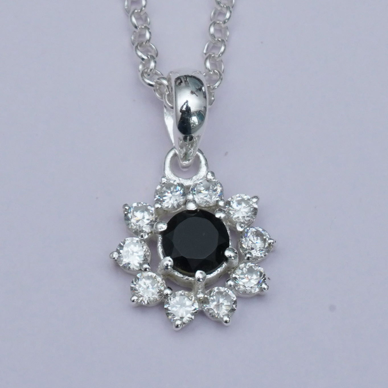 Mohnaa Flower Pendant With Black Onyx Gemstone In Fine Sterling Silver