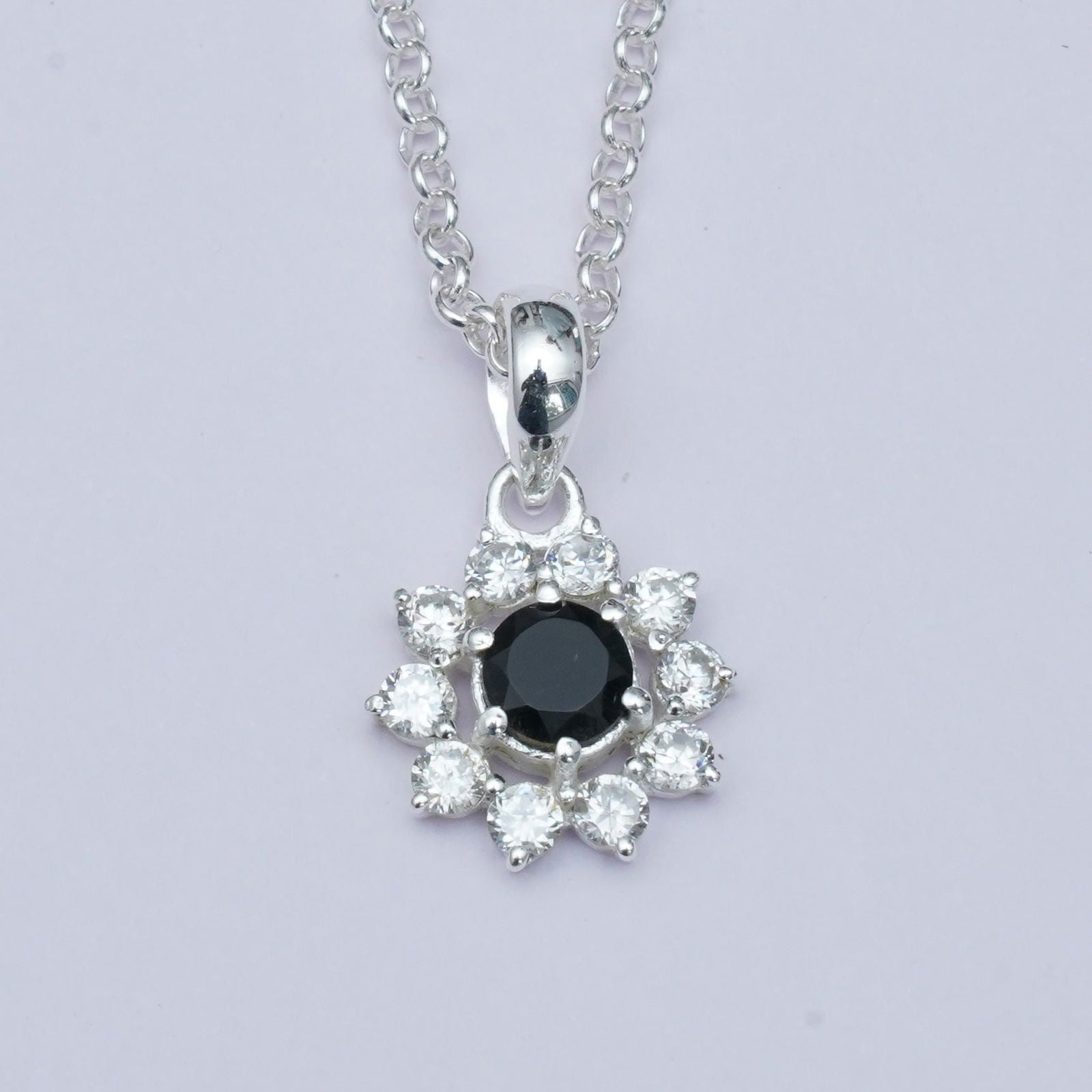 Mohnaa Flower Pendant With Black Onyx Gemstone In Fine Sterling Silver