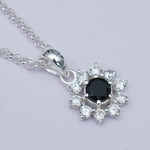 Mohnaa Flower Pendant With Black Onyx Gemstone In Fine Sterling Silver