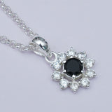 Mohnaa Flower Pendant With Black Onyx Gemstone In Fine Sterling Silver