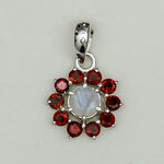 Mohnaa Flower Pendant With Garnet Gemstone In Fine Sterling Silver