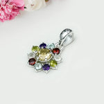 Mohnaa Flower Pendant With Multi Gemstone In Fine Sterling Silver