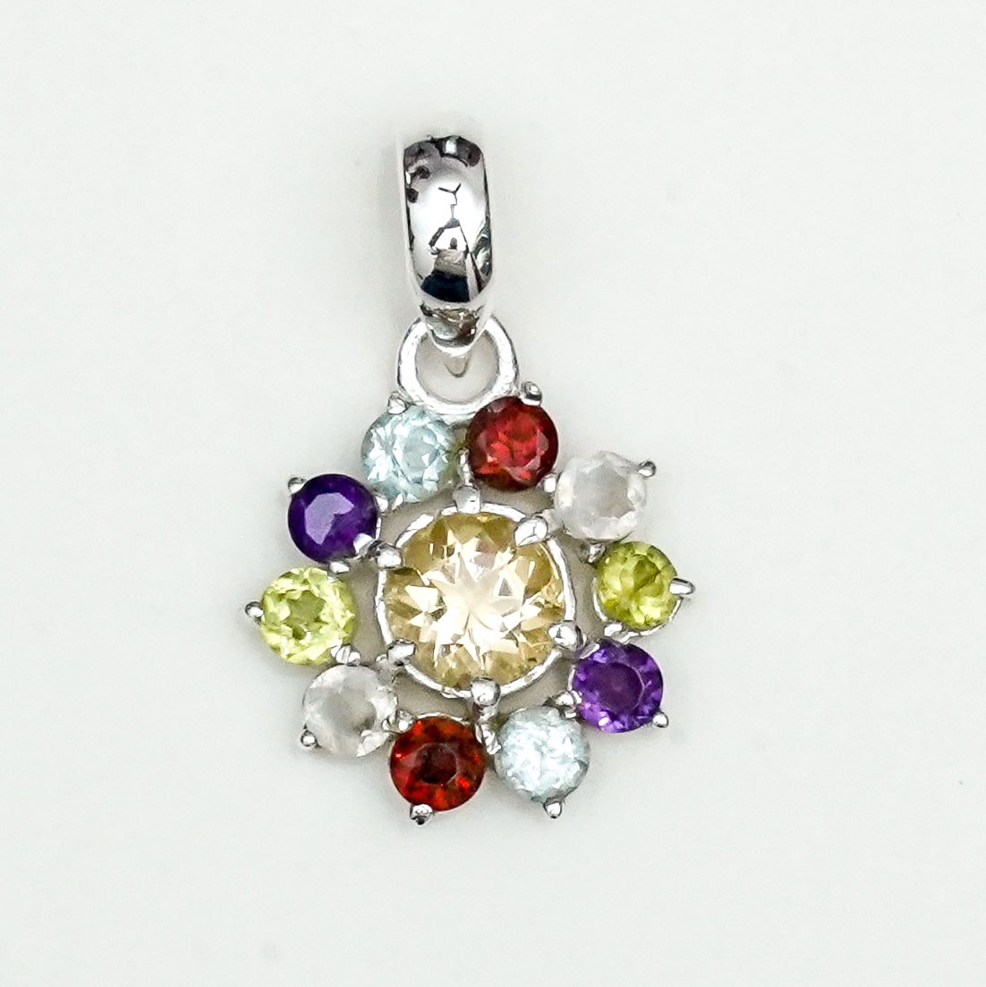 Mohnaa Flower Pendant With Multi Gemstone In Fine Sterling Silver