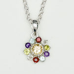Mohnaa Flower Pendant With Multi Gemstone In Fine Sterling Silver
