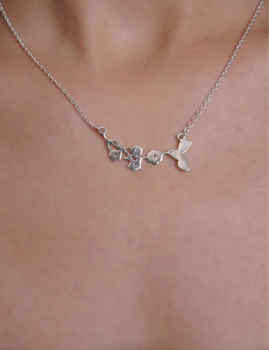 Mohnaa Minimalist Humming Bird Necklace in 925 Sterling Silver 306