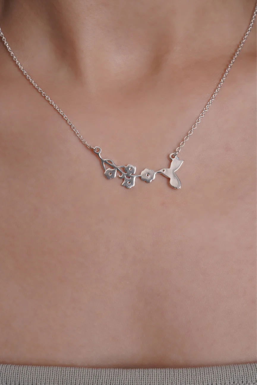 Mohnaa Minimalist Humming Bird Necklace in 925 Sterling Silver 306