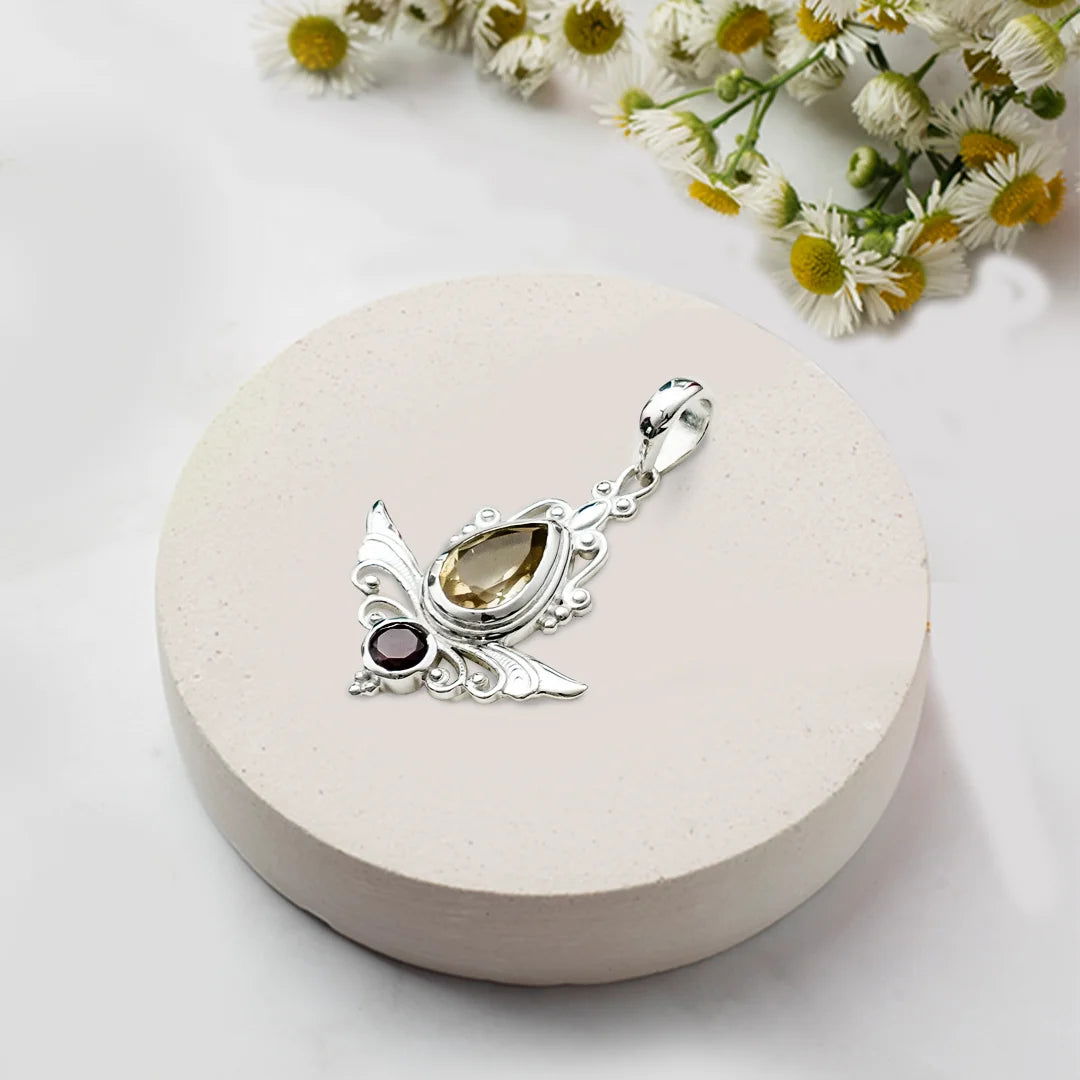 Mohnaa Silver Pendant with Citrine Gemstone
