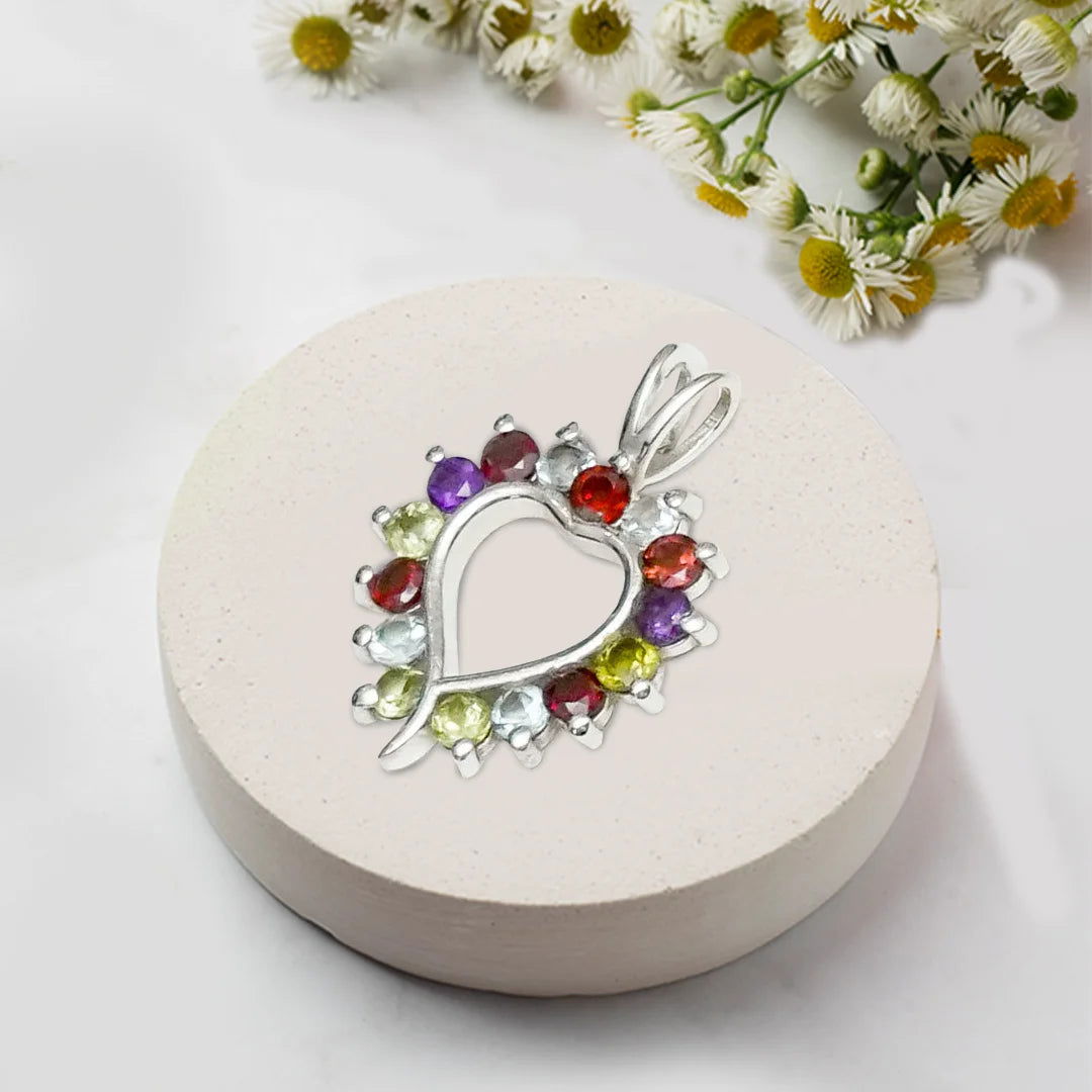 Multiheart Pendant With Multi Gemstone in 925 Sterling Silver
